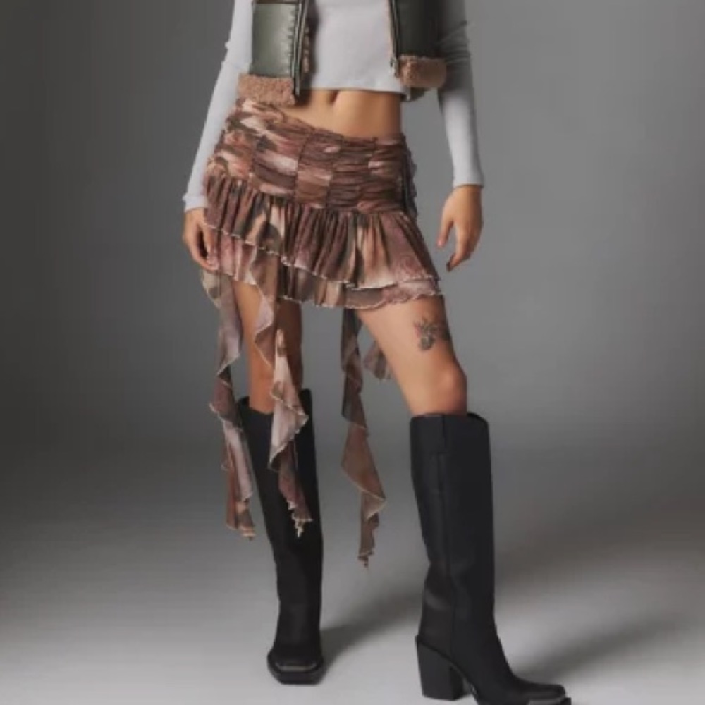 Urban Outfitters Winnie Cascading Ruffle Skirt - Brown